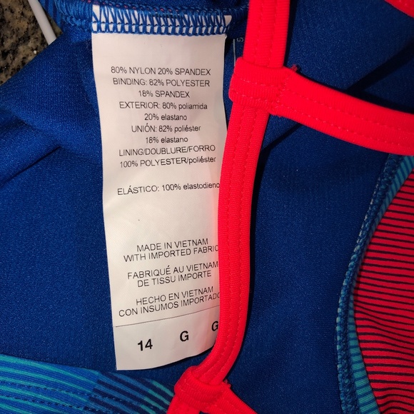 NEW! NIKE One Piece Girls Swimsuit Size 14 Blue/Red Athletic Swim Team Practice - Picture 5 of 7